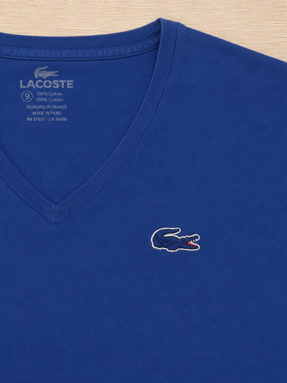Lacoste Croc T-Shirt Blue Size 9 Cotton Badge T-Shirt Big Jumbo Embroiderd Croc
